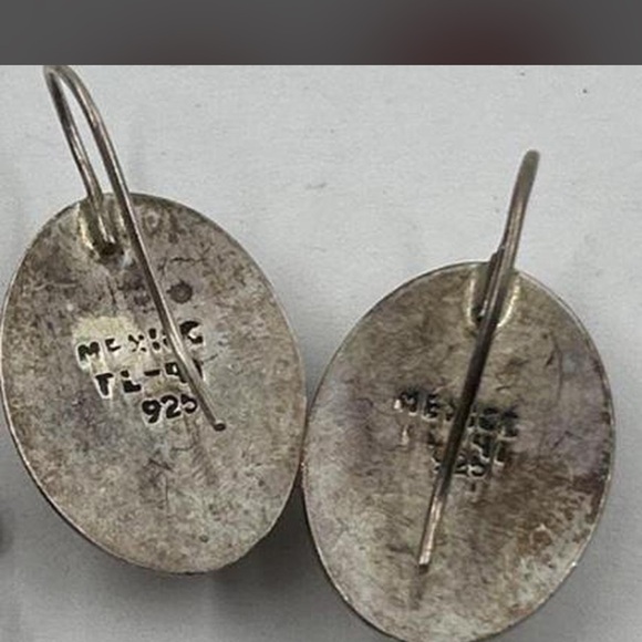 Vintage Taxco Mexican Sterling Silver Red Jasper Oval Statement Earrings 925 - Picture 4 of 4